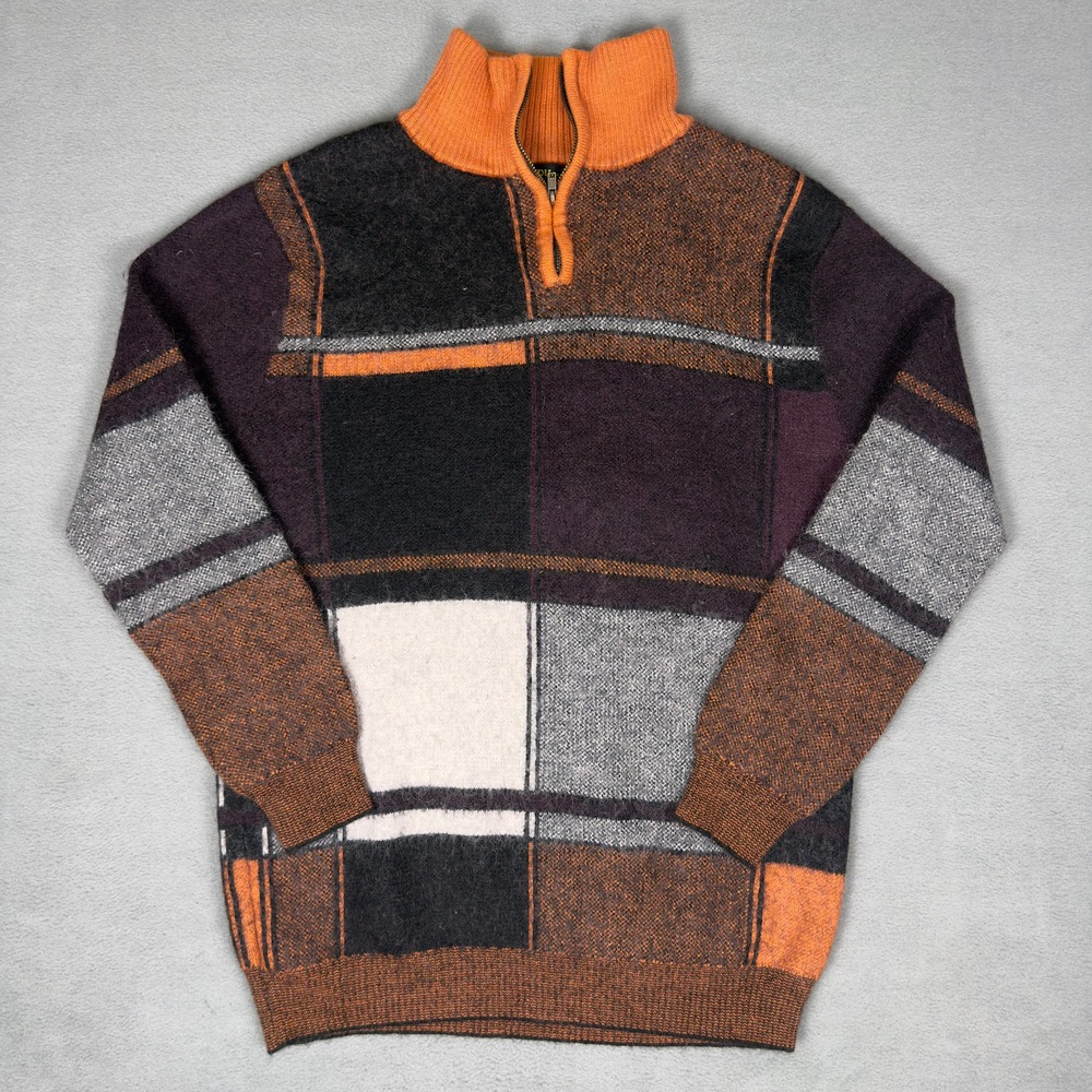Baby Alpaca Quarter Zip Sweater Mens XL Colorblock Patchwork Knit Peru Cusco